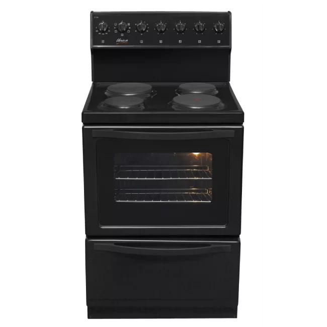 4 Solid Plate Electrical Stove Full Low-E glass door with hidden bake element Warmer drawer Black