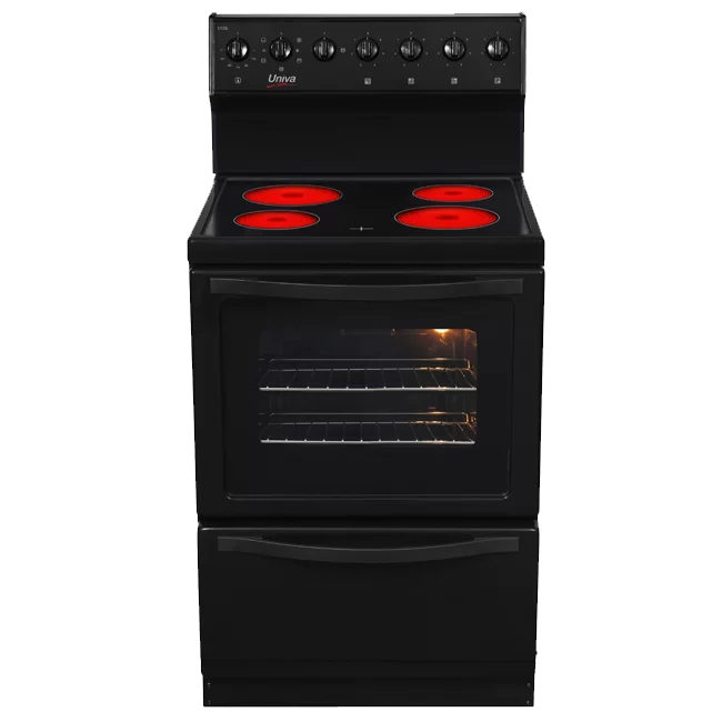 4 Ceran Plate Electrical Stove Full Low-E glass door with hidden bake element Warmer drawer Black