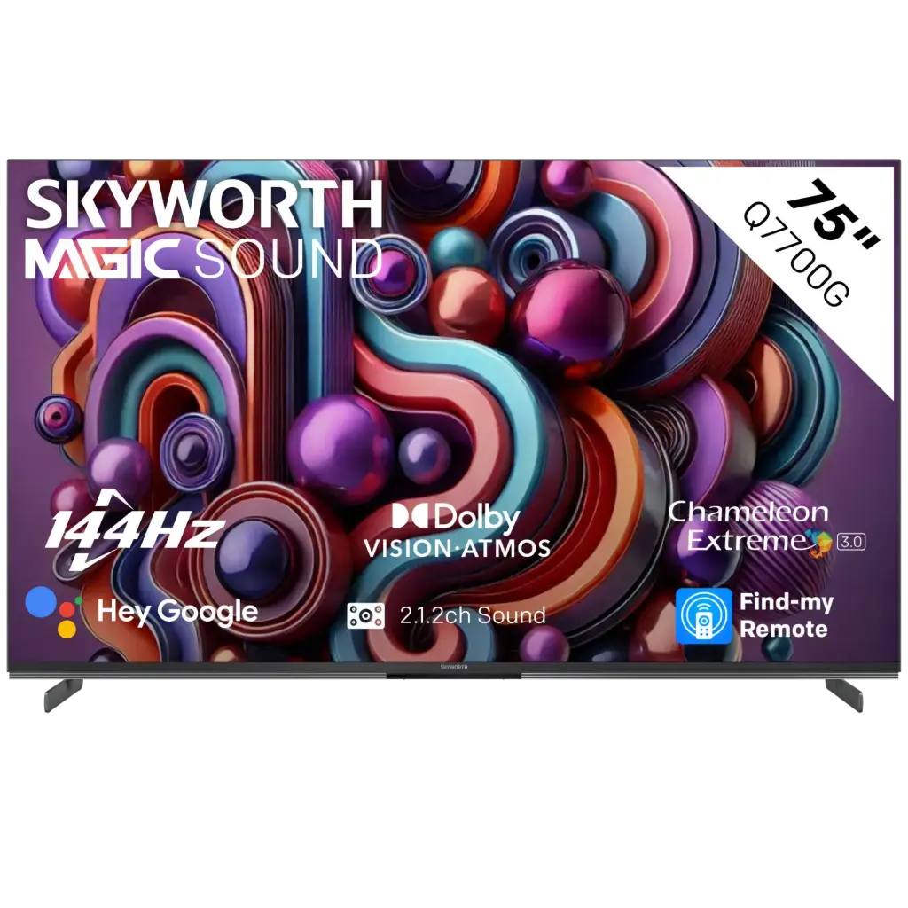 SKYWORTH 75” UHD QLED GOOGLE TV WITH 144HZ PANEL/MAGIC SOUND 