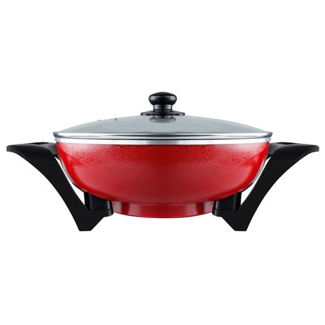 [27607A] Wok Adjustable Temperature Diecast Aluminium Red 33X9cm 1500W Bangkok Wok