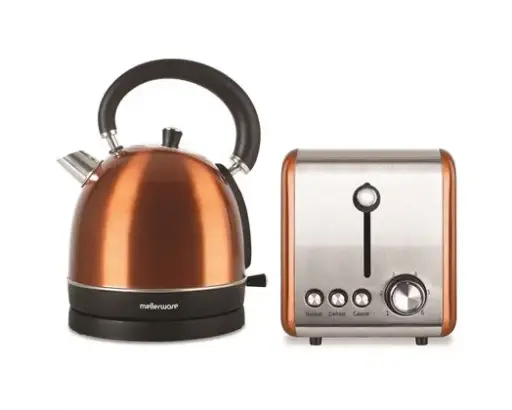 [46042CO] Pack 2 Pc Set S/Steel Copper Kettle And Toaster