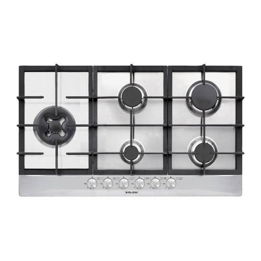 [GT951HIX] Hob Glem 90cm 5 Burner dual valve C.I Potrests S/S