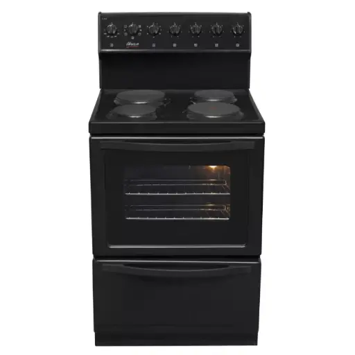 [U116B-1] 4 Solid Plate Electrical Stove Full Low-E glass door with hidden bake element Warmer drawer Black