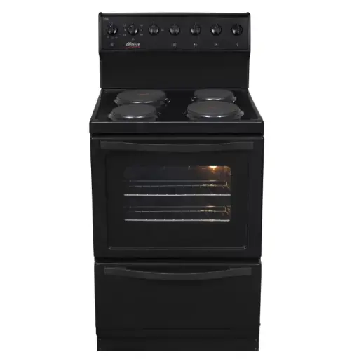 [U126B-1] 4 Solid Plate Electrical Stove Full Low-E glass door with hidden bake element Warmer drawer Black