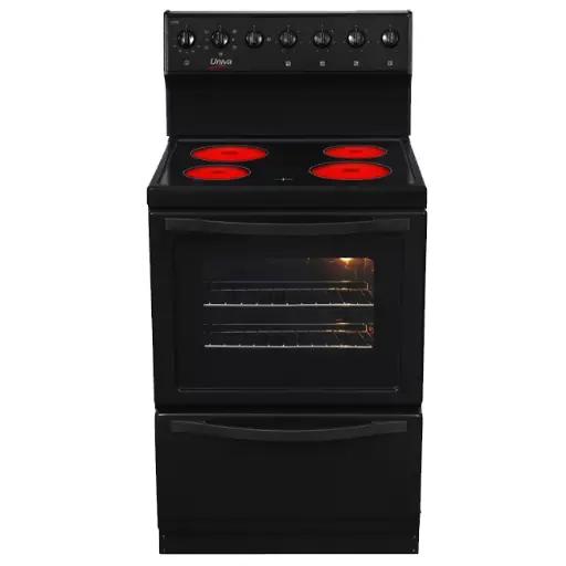 [U126CB-1] 4 Ceran Plate Electrical Stove Full Low-E glass door with hidden bake element Warmer drawer Black